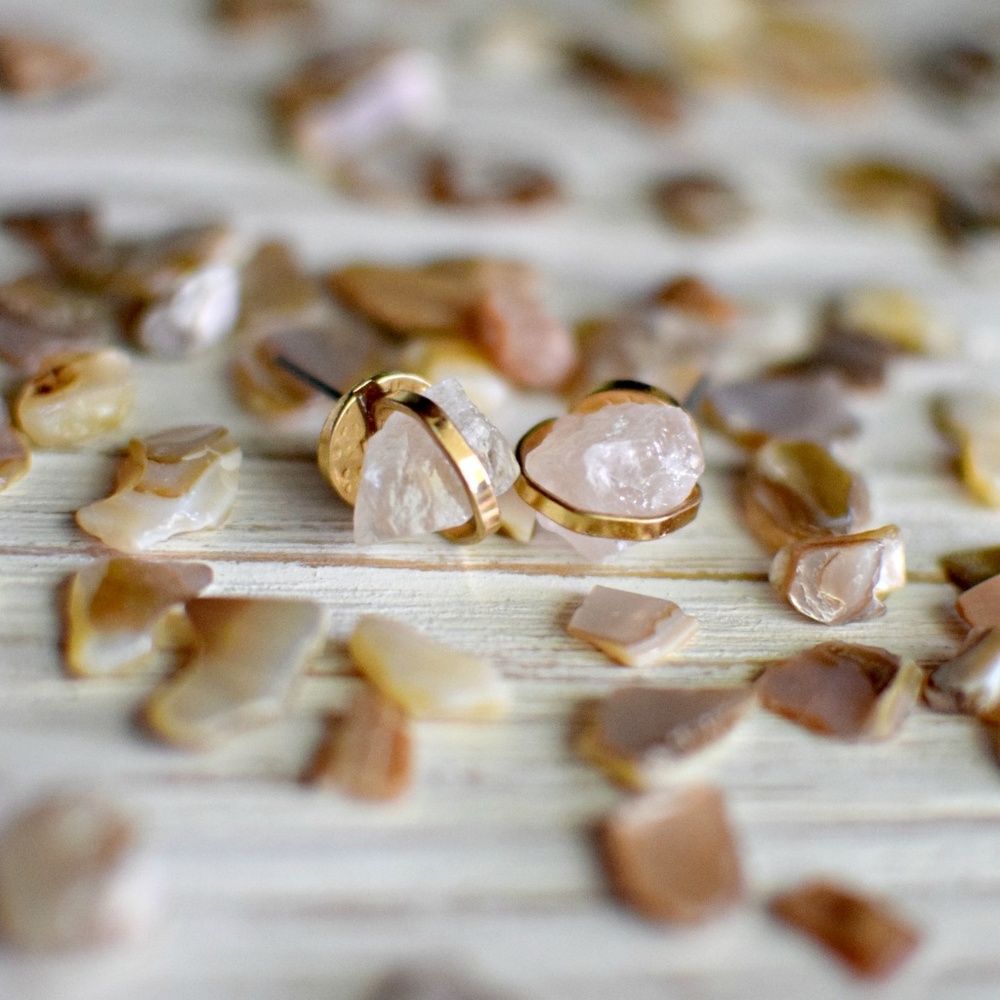 Rose Quartz Crystal BOHO Stud Earrings - Picture 3 of 3